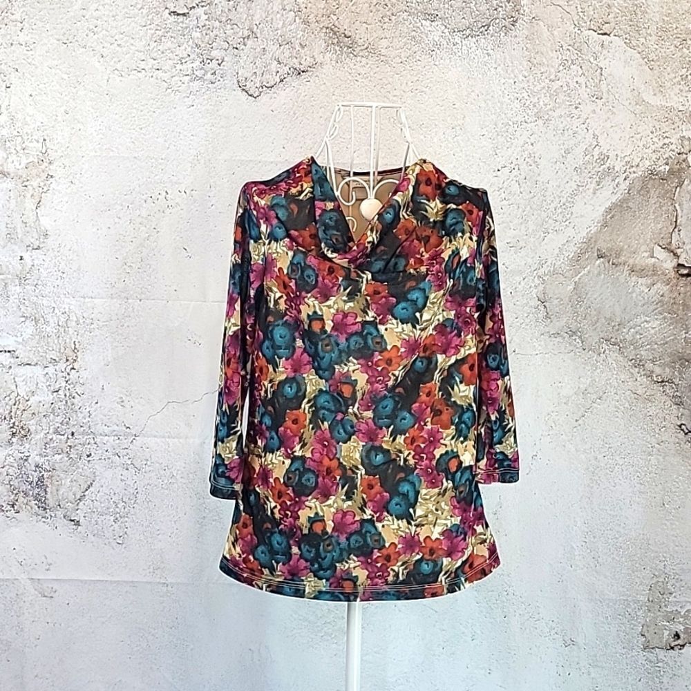 Christopher &  Banks floral print cowel neck blouse Women's Size SP